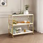 Kitchen Island Trolley Portable Bar Cart Wine Rack Drinks Glass Bottle Holder