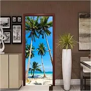 Door Stickers Self-Adhesive Coconut Tree Sea View Art Door Stickers Home Decoration Door Cover Wall Stickers Mural Porch(90x200cm)