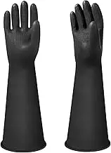 Heavy Duty Rubber Gloves, Latex Chemical Resistant Industrial Rubber Gloves Extra Large Reusable 18" Latex Long Waterproof Cleaning Gloves Resist Strong Acid, Alkali and Oil for Safety Work XL Black