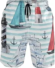 [GuoChe] Men's Novelty Beach Shorts Nautical Various Boats Blue Quick Dry Swimwear Sports Running Swim Board Shorts Pants with
