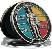 Christian Challenge Coin - Armor of God with Ephesians 6:11-18, Helmet of Salvation, Sword of The Spirit, Shield of Faith - Inspirational Gift for Men & Women