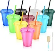 17oz Reusable Glitter Tumbler Cups: 10 Pack BPA-Free Plastic Cups with Lids & Straws, Leakproof Travel Drinkware for Kids Parties, Weddings, Camping & Daily Use