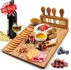 Bamboo Cheese Board Set w/ Knives Round Charcuterie Platter Gift Tray Plate