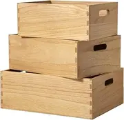 [KIRIGEN] Nesting Wood Crates with Handles Set of 3 - Farmhouse Decor Wooden Storage Containers/Portable Rolling Tray Basket/Crates Decorative Boxes