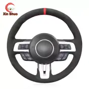 Black Alcantara Dark Gray Car Steering Wheel Cover for Ford Mustang 2015-2021