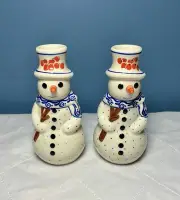 Two Polish Pottery Snowman Candle Holders Boleslawiec Stonewear Christmas