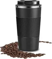 Coffee Cup 510ml/17oz, Insulated Travel Mug with Splash-Proof Lid, Reusable Double Wall 304 Stainless Steel Tumbler Cup - Keeps Cold and Hot Suitable for Car, Daily, Outside and Gifts（Black）