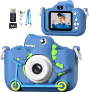 Mgaolo Kids Camera Toys for 3-12 Years Old Boys Girls Children,Portable Child Digital Video Camera with Silicone Cover, Christmas Birthday Gifts for Toddler Age 3 4 5 6 7 8 9 (Dinosaur Blue)