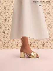 Gold Leather Tabitha Simmons x Next Liv Bow Block Mules (B47990) | $186