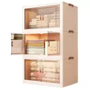 Folding Storage Bins 3 Tier Stackable Storage Container with Wheels Foldable