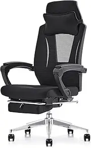 DeskOne Mesh Ergonomic Office Chair with Footrest, Adjustable Headrest and Breathable Mesh Design High Back Chair, Lumbar Support (Black)