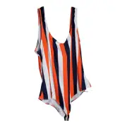 New Boohoo Swimsuit Plus Size 20 One Piece Orange Scoop Back Stripe Pool Beach