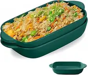 Ceramic Casserole Dish, Set of 2, Lasagne Moulds, 23 x 13 cm, Colourful Glazed Small Oven Dish, Rectangular Baking Mould for Lasagna, Baking, Gourmet Food, Heat Resistant (Dark Green)