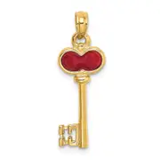 14K Yellow Gold Polished 3D Enameled Heart Key Charm