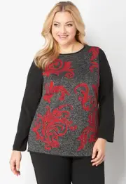 NEW SET Sweater Pants Red black silver sparkle scroll design PLUS 1X 2X CJ Banks