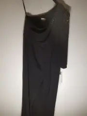 Calvin Klein Black One Shoulder Wide Leg Jumpsuit Jeweled Shoulder Size 16 NWT