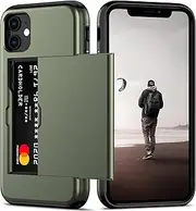 Nvollnoe for iPhone 11 Case with Card Holder Heavy Duty Protective Dual Layer Shockproof Hidden Card Slot Slim Wallet Case for iPhone 11 for Men&Women(Green)