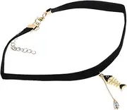 [Generic] Velvet Fish Bone Choker Goth Necklace Goth 90s Ribbon Neck Collar Adjustable Collar Necklaces Tattoo Lace Chokers Chain Jewelry for Women Valentines Day Present Alloy