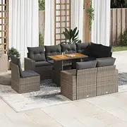 9 Piece Garden Sofa Set with Cushions Grey Poly Rattan, Garden Furniture Sets