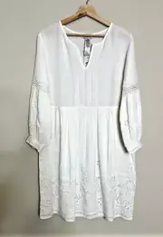Tommy Bahama St. Lucia Linen-Blend Split-Neck Dress, White, Size Medium, NWT