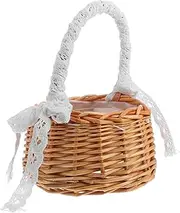 CIYODO Handwoven Rattan Flower Basket Natural Storage with Handle for Home Use Versatile Container for Flowers Fruits Miscellaneous Items