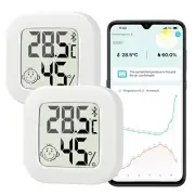 2 Pack Bluetooth Indoor Thermometer Smart Humidity Gauge Mini Temperature Monito