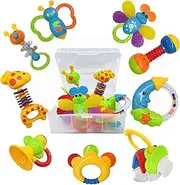 AIVIAI 9pcs Baby First Rattle Teether Toy Gift Set Mike Bottle Infant Newborn Baby Boy 3 6 9 12 18Month Blue