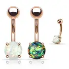 2 Pc Opal Prong Set Rose Gold IP Belly Button Rings Navel Piercing Jewelry