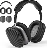 AHBTEYM Case Cover for AirPods Max Headphones, Carbon Fiber Texture TPU Ear Cups Case/Ear Pads/Headband Silicone Cover Compatible with Apple AirPod Max Accessories Protector (Matte Black)