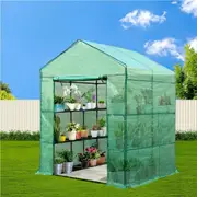1.4x1.55x2M Green Fingers Aluminium Greenhouse Walk in Green House Tunnel Plant Garden Shed 8 Shelves