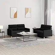 Generic 2 Piece Sofa Set with Cushions Black Fabric,3201572