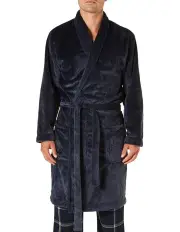 [Mitch Dowd] Waffle Texture Coral Fleece Dressing Gown in Grey Marle