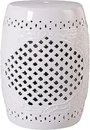 Ceramic Drum Table Decorative Garden stools, Decorative Ceramic Garden Stool, Glazed Hollow Shoe Changing Stool Drum Stool, Suitable for Outdoor Garden,(White)