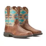Ariat Womens Anthem Shortie Savannah Boot, Taupe and Turquoise Aztec