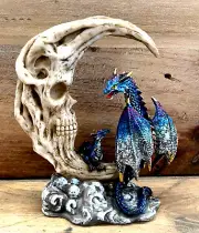 Dragon On Crescent Moon, Resin Statue 7" x 6"