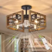Ceiling Fans with Lights, Wood Flush Mount Ceiling Fan Lights and Remote, Far...