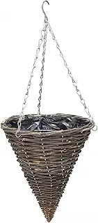 Takefuns Cone Shape Hanging Flower Basket, Rattan Wall Hanging Flower Baskets, Handmade Wicker Planter Pot with Hanging Chain, for Home Garden Wall Decor (L)