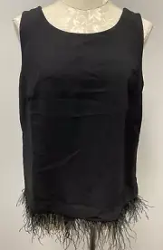 Talbots Black Dressy Tank Top Sleeveless Ostrich Feathers Hem New Women's Medium