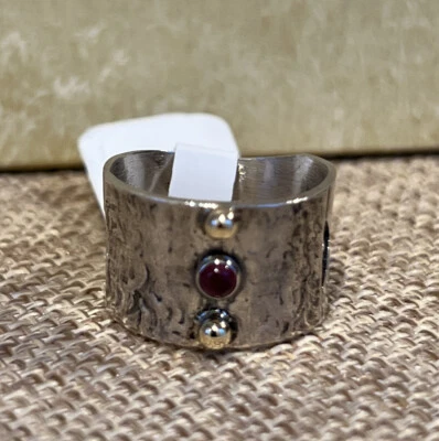 NWT Sundance Catalog Silver Gold Wide Band “Avant Garnet Ring” Size 6 $198