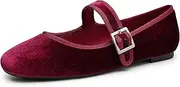 [Trary] Women's Ballet Flats,Square Toe Velvet Mary Jane Shoes Women,Comfortable Dress Shoes for Women Dressy