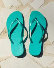 [Havaianas] Havaianas Women's Slim Metallic Flip Flops Shoes in Virtual Green Size 41/42 41/42 Virtual Green