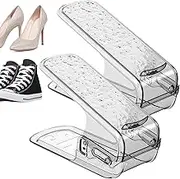 Shoe Stacker Space Saver,2pcs Adjustable Double Layer Stack Shoe Holder - Transparent Thickening Stackable 3 Different Height Space-Saving Shoe Holders For Cabinet Storage