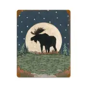 MOOSE FULL MOON PINE TREES STARS 14" HEAVY DUTY USA MADE METAL HOME DECOR SIGN