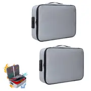 2PCS Document Bag Document Organizer with Lock Home Office Travel Safe Holder Portable File Storage Box-Grey
