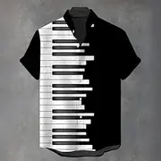 Men's Guitar Piano Musical Notes Shirt Button Up Shirt Stand Collar Shirt Short Sleeve Vintage Retro Vacation Dailywear Beach Wear Summer Spring Mandarin Colla