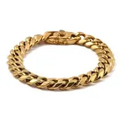 Men's Chain Stainless Steel Cuban Link Chain Bracelet Gold 7-10" T27