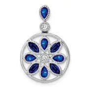 14k White Gold Sapphire and Real Diamond Pendant