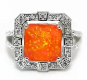 Natural Red Fire Opal & White Topaz 925 Sterling Silver Ring Jewelry Sz 8