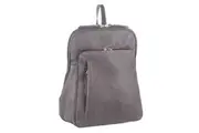 Pierre Cardin Womens Leather Backpack Bag with Pocket Front Multi-Zip - Slate
