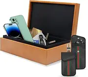 BOODPET Brown Leather Faraday Box for Car Keys – Crazy Horse RFID Blocking Case with 2 Key Fob Pouches, Anti-Theft Signal Blocker for Phones & Cards, Secure Vintage RFID Box for Home or Travel